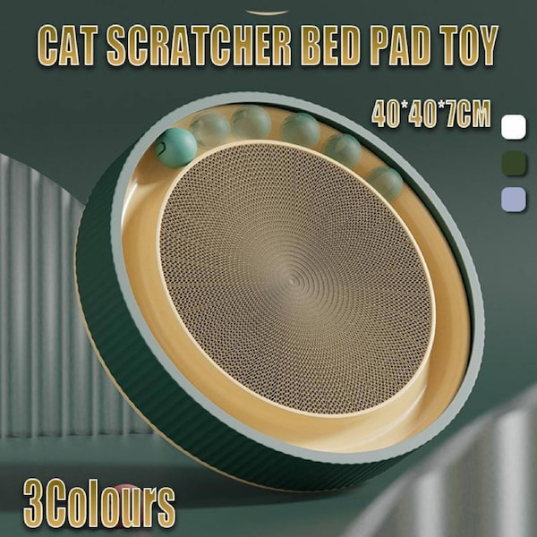 Cat Scratcher Lounge Bed Toy 40cm Round Foldable Cardboard Pad - White