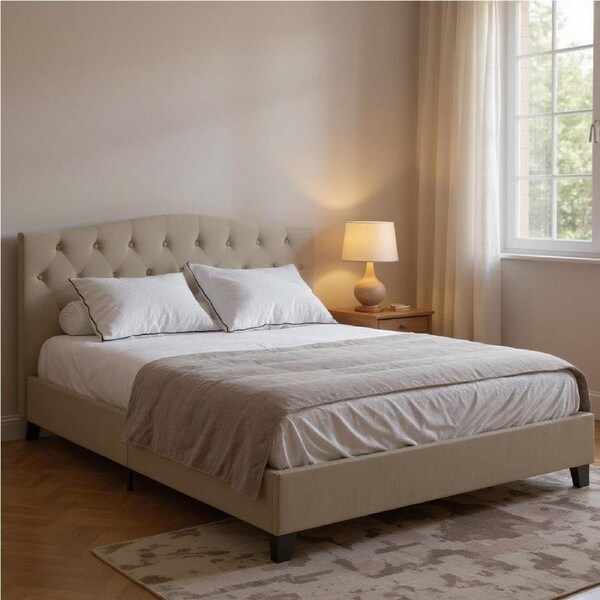 Sienna Beige Curved Bed Frame in King, Queen and Double Size Queen / Beige