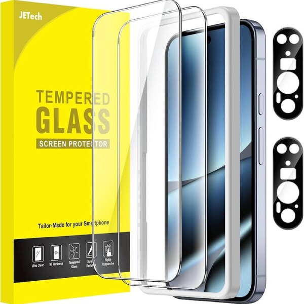 JETech Screen Protector for Google Pixel 10 Pro XL with Camera Lens Protector, Easy Installation Tool, Fingerprint Unlocking Compatible, Tempered Glass Film, HD Clear, 2-Pack Each