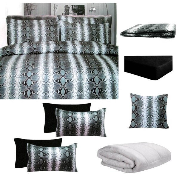 Big Sleep 8 Pce Bed in a Bag Set Snake Skin Black Double - Soft Polyester