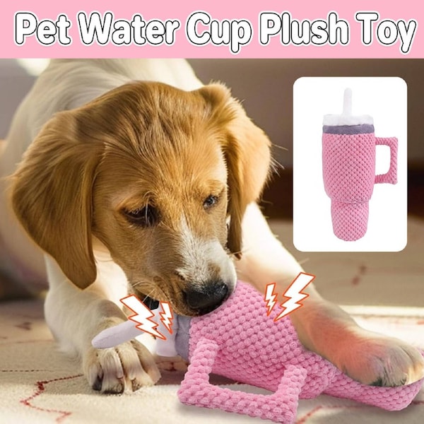 Plush Dog Toy Cup Shape 35cm for Large Breeds - Soft Pink Chew Toy