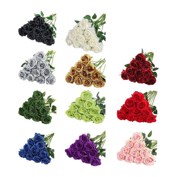 10pcs Artificial Silk Simulation Rose Flowers - Wedding Party Home Decorations - Black