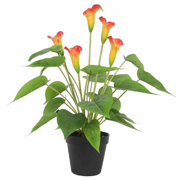 Designer Plants Faux Potted Peace Lily Plant 50cm - Real Touch Orange Flowers