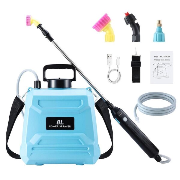 8L Electric Garden Sprayer Battery Powered Plant & Weed Spray with Telescopic Wand 3 Spray Nozzles
