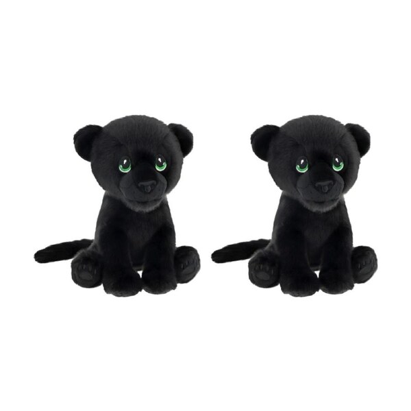 2x Keeleco Delux Plush Toy Soft Black Stuffed Animal Green Eyes Panther