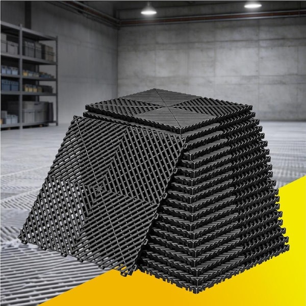 Giantz 20PCS Garage Floor Tiles Interlocking Drainage Non-Slip Tiles Heavy Duty for Workshop Black