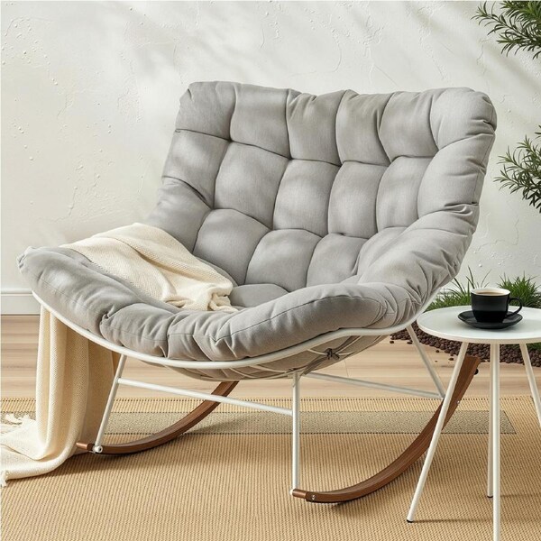 Gardeon Rocking Chair Outdoor Furniture Papasan Recliner Garden Patio Lounge Setting White