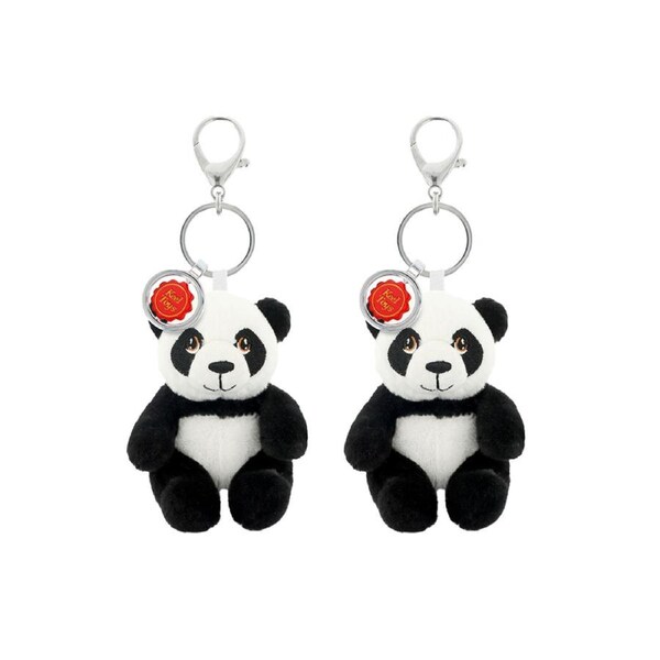 2x Keeleco Recycled Material Plush Bag Charm Keychain Accessory 8x6cm Panda