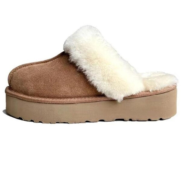 100% Australian Merino Sheepskin Womens Platform Scuffs Moccasins Slippers Winter Slip On UGG in Chestnut 9 (EUR 40)