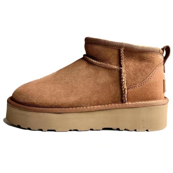 100% Australian Merino Sheepskin Womens Platform Scuffs Moccasins Slippers Winter Slip On UGG in Chestnut 9 (EUR 40)