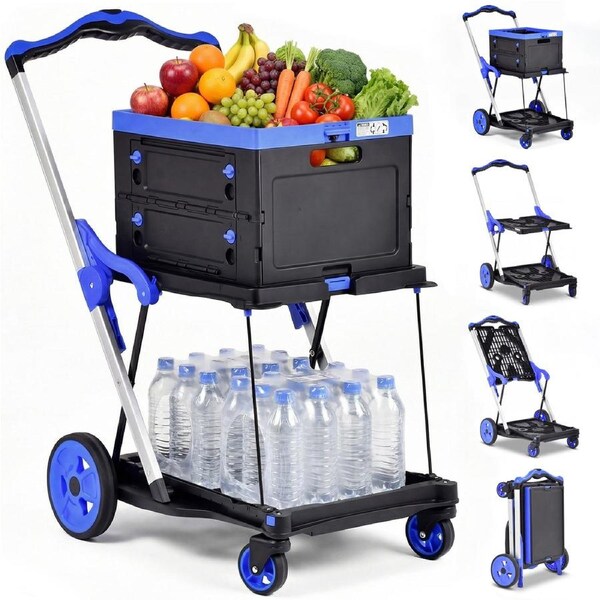 Advwin Multi Use Functional Collapsible Cart 90KG Capacity, Foldable Storage Basket 2 Doors, 2-layer Locks