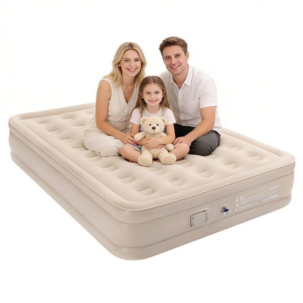 Queen Air Bed Mattress Inflatable Blow Up Camping Sleeping Mat with Built-in Electric Pump 200x150x40cm 295kg Comfortable Portable for Home Guest Room