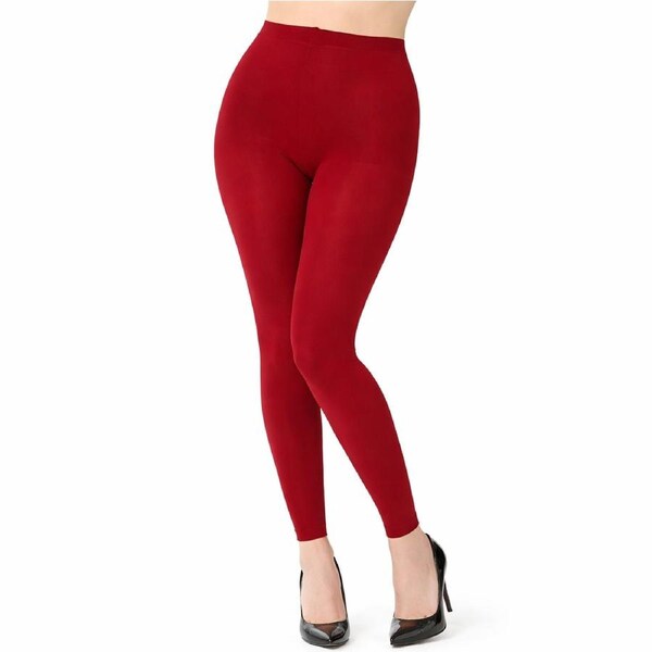 Womens Footless Tights Fluoro Bright Colour Stretch Polyester Hosiery - Red