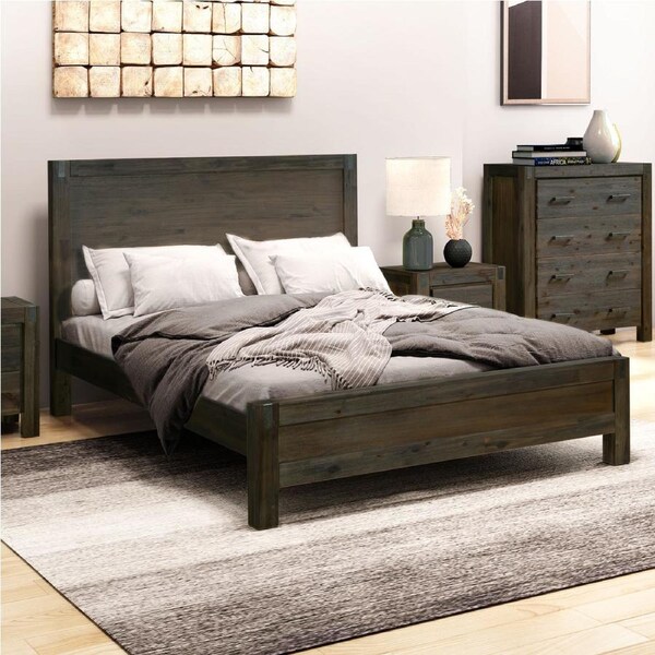 Bed Frame Double Queen King Single Size in Solid Wood Veneered Acacia Bedroom Timber Slat in Chocolate / Oak Colour Double / Chocolate