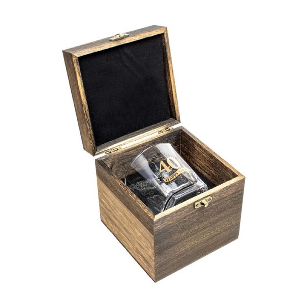 LMD 40th Birthday Celebration Gold Whisky Glass In Wood Box Gift 270ml
