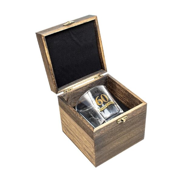 LMD 60th Birthday Celebration Gold Whisky Glass In Wood Box Gift 270ml