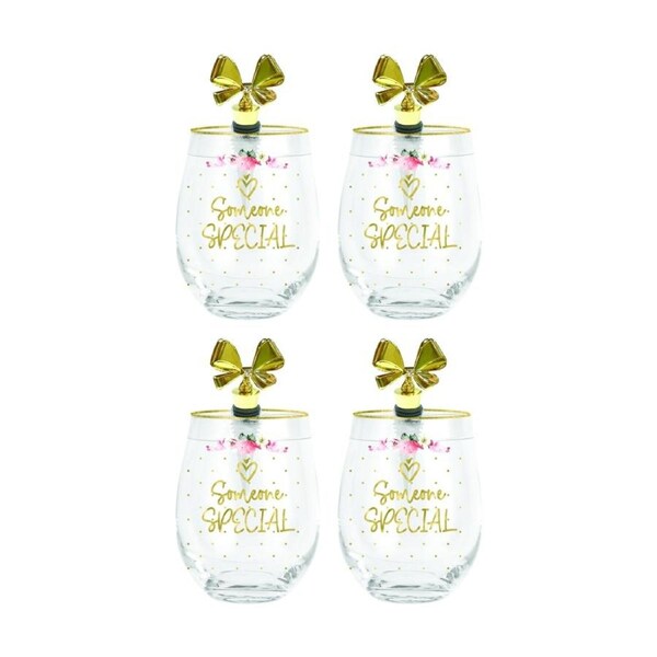 4PK LMD Beautiful Inside Out Someone Special Stemless Glass W/ Gold Stop 600ml