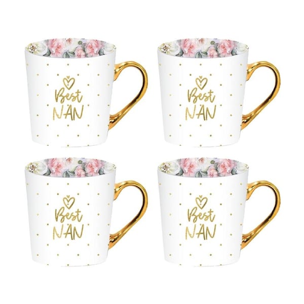 4PK LMD Beautiful Inside Out Best Nan Lilac Bone China Mug Gold Handle 325ml