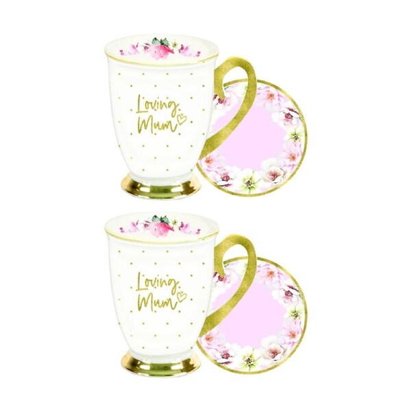 2PK 2pc LMD Beautiful Inside Out Loving Mum Soft Mug Footed Coaster Set 360ml