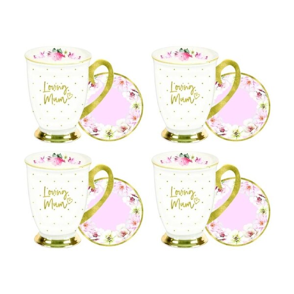 4PK 2pc LMD Beautiful Inside Out Loving Mum Soft Mug Footed Coaster Set 360ml