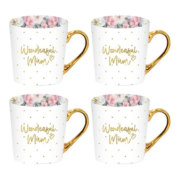 4PK LMD Beautiful Inside Out Best Mum Bone China Mug Gold Handle 325ml Lilac