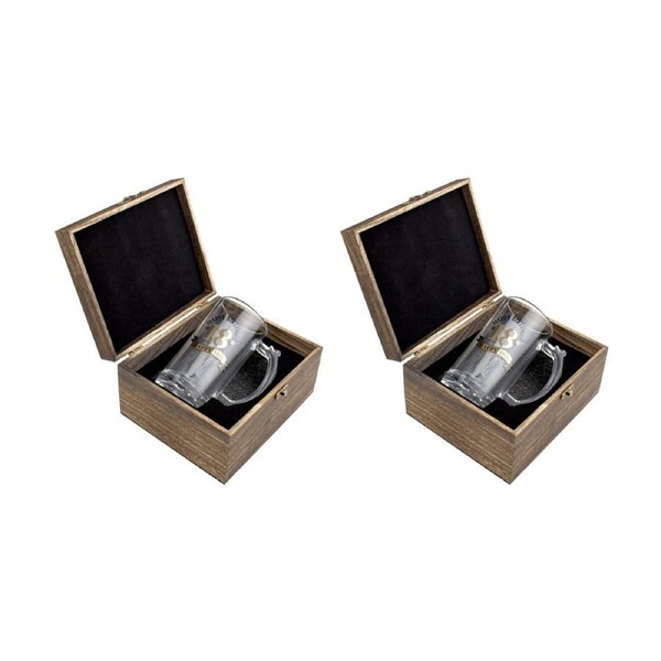 2PK LMD 18th Birthday Celebration Gold Stein Glass In Wood Box Gift 490ml