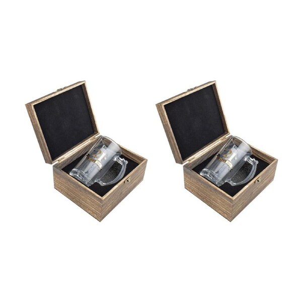 2PK LMD 21st Birthday Celebration Gold Stein Glass In Wood Box Gift 490ml