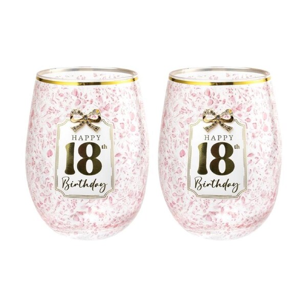 2PK LMD Pretty Bow Birthday Celebration Lace Stemless Glass W/ Gold 600ml 18th