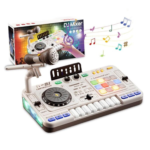 HOLALA Kids DJ Mixer Table with Microphone Bluetooth 8 Piano Keys-White