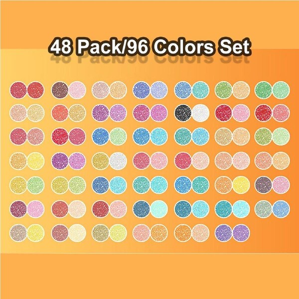 HOLALA 96 Colors Sparkling Markers Dual Tip Brush Pens for Cards DIY