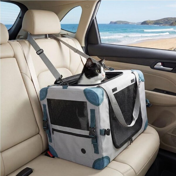 Advwin Car Dog Bed for Small to Medium Dogs Cats Under 35Lbs, Dog Car Seat with Thick Cushion, Portable Pet Travel Bag for Vehicles, 61 * 41 * 41CM, Gray