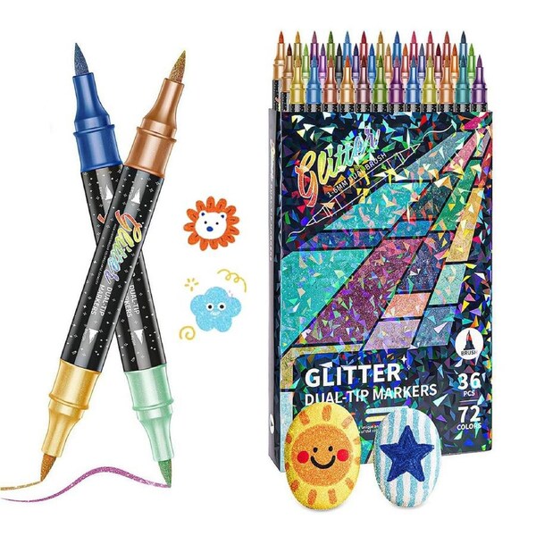 HOLALA 72 Colors Sparkling Markers Dual Tip Brush Pens for Cards DIY