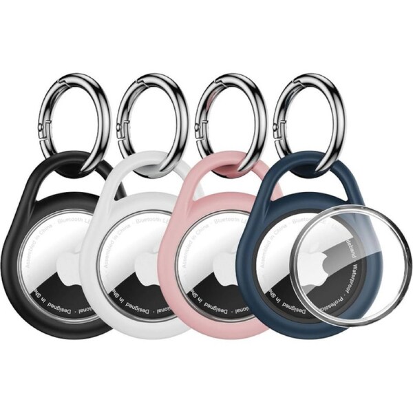 4 Pack Airtag Holder, Waterproof Airtag Keyring, TPU Shell Anti-Scratch Airtag Case for Apple air Tags Luggage, Keys,Pet Collar, Dog Collar with Airtag Metal Key Ring