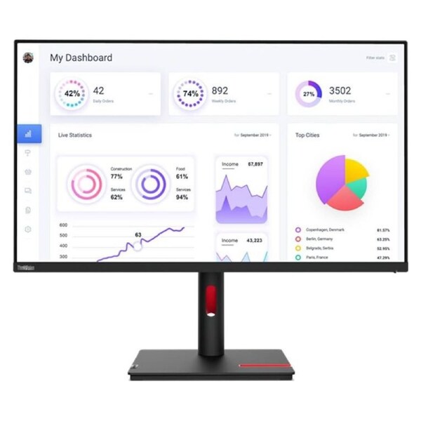 Lenovo ThinkVision T32p-30 32" 4K UHD IPS Monitor - 3840 x 2160, USB-C Hub with Power Delivery, RJ45 Ethernet, Ergonomic Stand