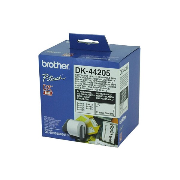 Brother DK-44205 Genuine Continuous White Film Label Roll - 62mm x 15.24m