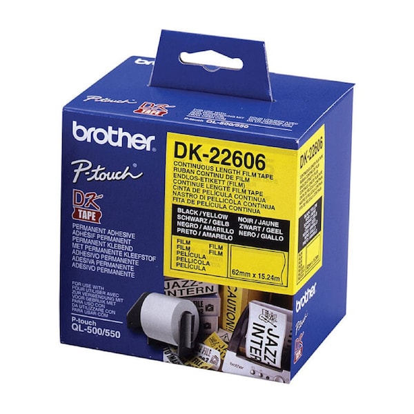 Brother DK-22606 Genuine Continuous Yellow Paper Label Roll – 62mm x 15.24m