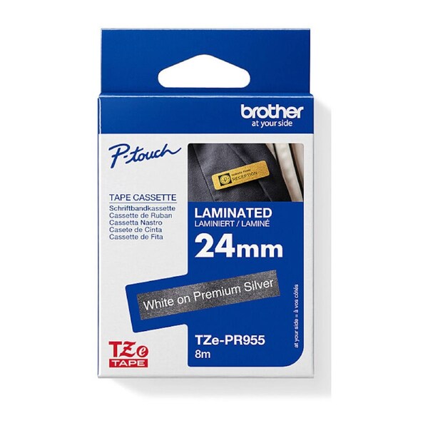 Brother TZePR955 Premium Label Tape – Gold Print on Black, Extra-Wide 24mm, Elegant Laminated Labels