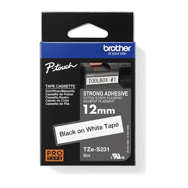 Brother TZeS231 Labelling Tape - Durable White on Black Labels for P-touch Printers
