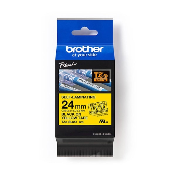 Brother TZe-SL651 Strong Adhesive Label Tape - Black on Yellow (24mm)