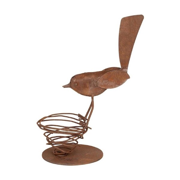 Wren On Nest Pre-Rusted Decorative Mild Steel Ornament Sculpture Decor Brown
