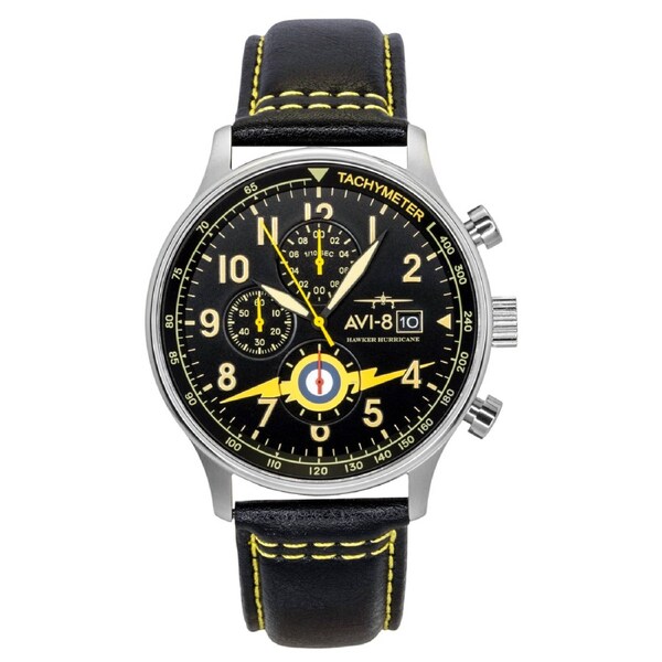 AVI-8 Hawker Hurricane Classic Chronograph Leather Strap Black Dial Quartz AV-4011-0Z Men's Watch With Extra Strap
