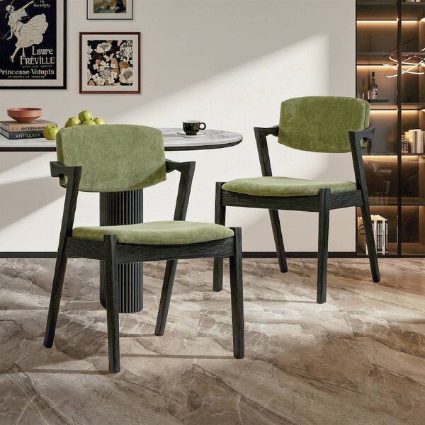 1 Set of 2 Dining Chairs Comfy Armchairs Accent Chair Kitchen Lounge Cafe Velvet Seats Backrest -Black Green