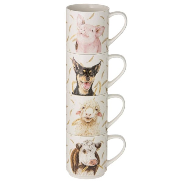 Ashdene Farmyard Faces Set Of 4 Stackable Mugs