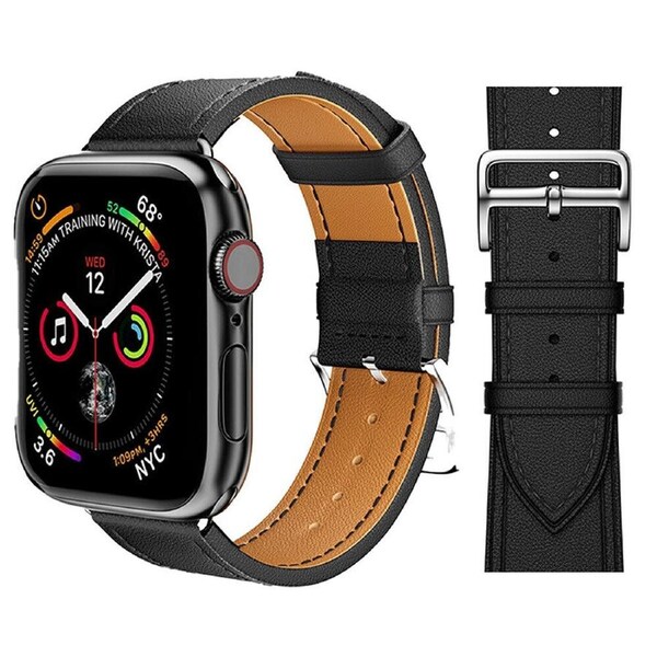 For Apple Watch iWatch Band Series 9 8 7 6 5 4 3 SE 45 44 41 Leather Strap - Black 38mm 40mm 41mm