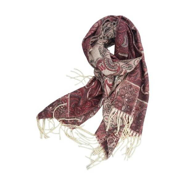Urban Products Paisley Scarf Red Soft Woven Fabric Fringed Edges 180cm