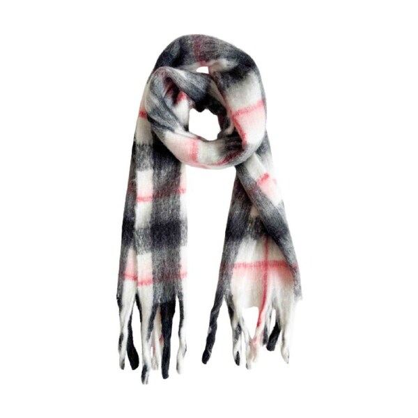 Urban Products Copenhagen Scarf Plaid Black White Red Soft Wool 210cm
