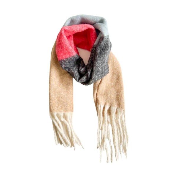 Urban Products Torquay Scarf Blue Beige Colour Block 180cm Soft Felt