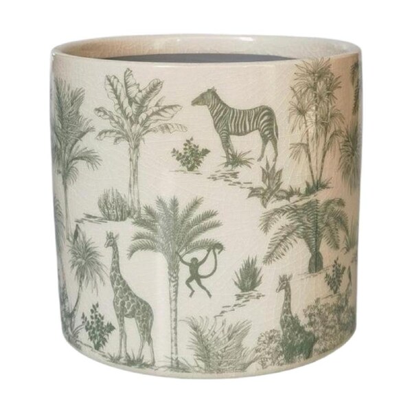 Urban Products Jungle Toile Planter Green Ceramic Decorative Pot 17cm