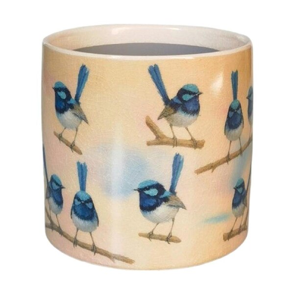 Urban Products Blue Wren Planter Blue/Yellow Ceramic Decorative Pot 14cm