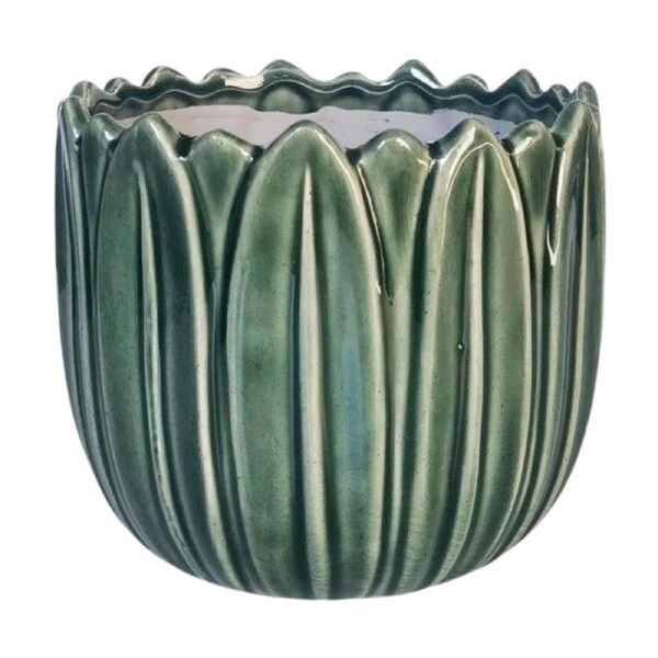Urban Products Daintree Planter Green Ceramic Glossy Finish Pot 17cm